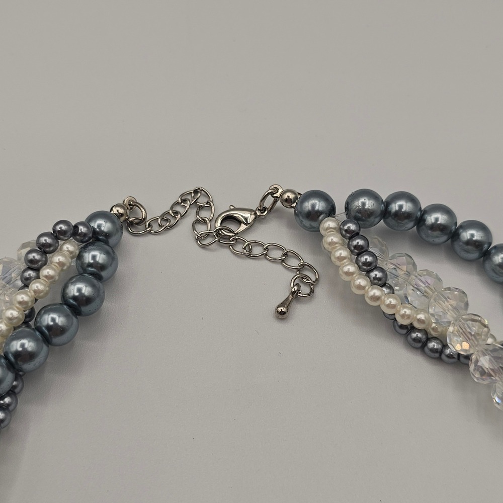 Multi-Strand Faux Pearl & Crystal Bead Necklace Wedding Bridal Formal - Picture 7 of 7